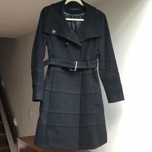 Tailored A-Line Belted Wool Coat with High Collar
